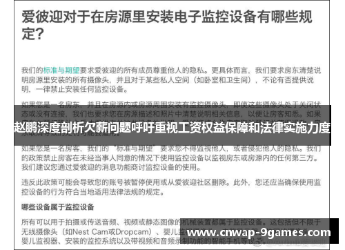 赵鹏深度剖析欠薪问题呼吁重视工资权益保障和法律实施力度