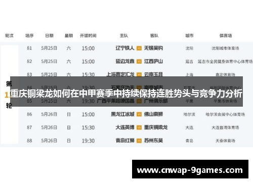 重庆铜梁龙如何在中甲赛季中持续保持连胜势头与竞争力分析